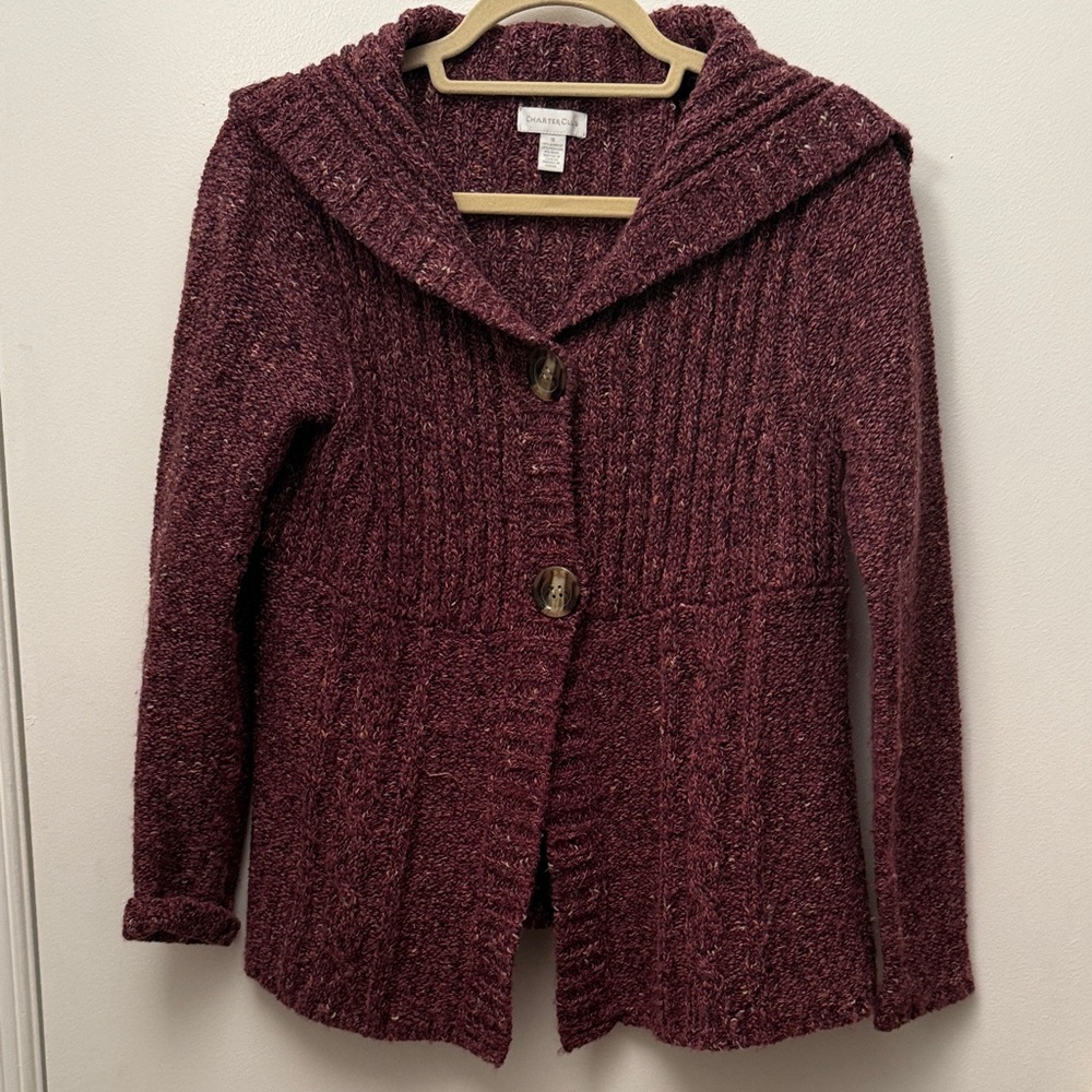 Charter Club Maroon Hooded Cardigan